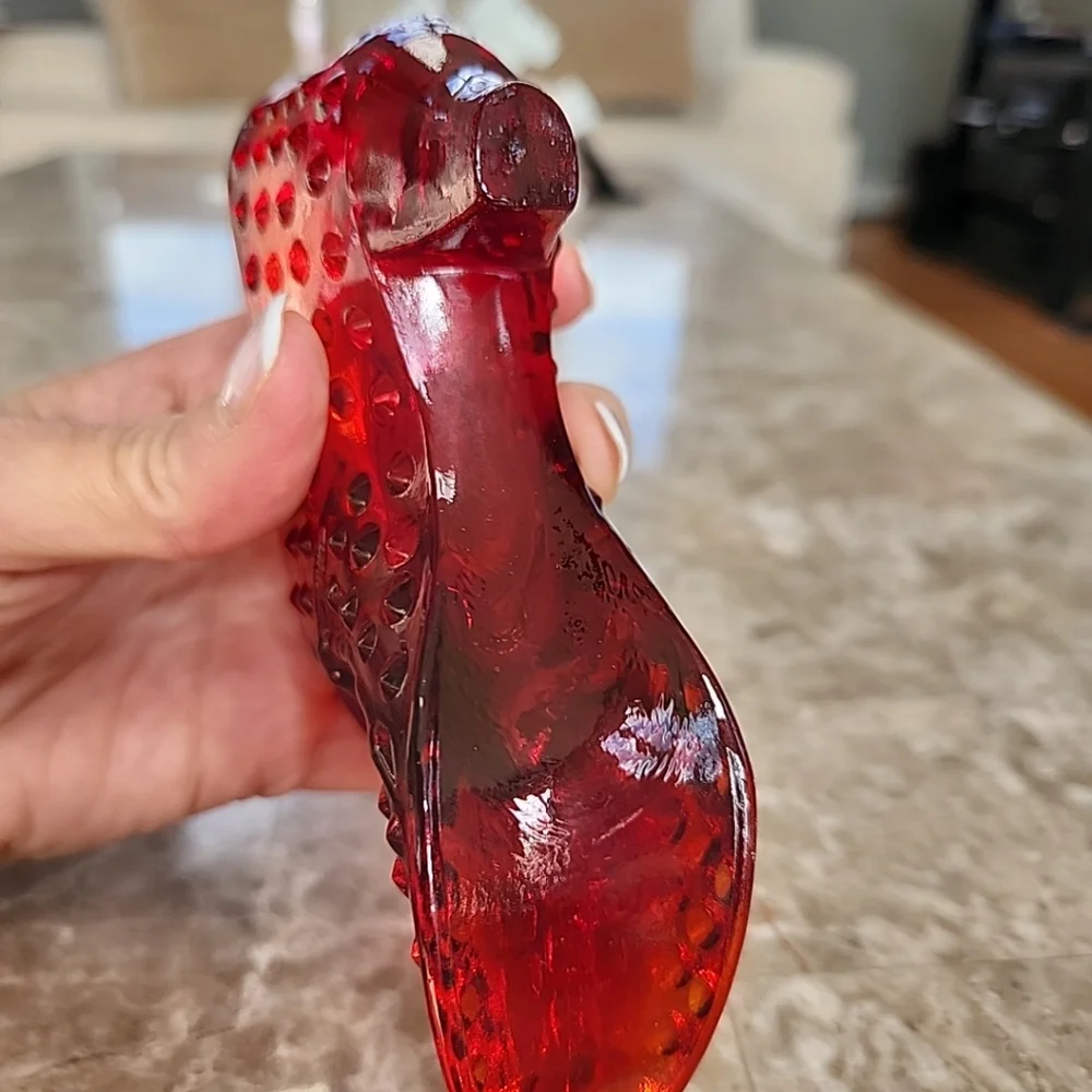 Ruby Red Hobnail, Cat Head Glass Slipper
